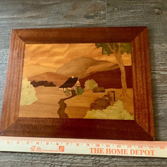 Vintage Wooden Marquetry Wall Plaque 12/15 Inch - Picture 6 of 13